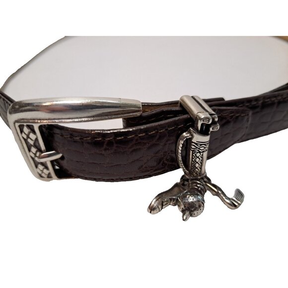90's Brighton Brown Leather Belt Women L Golf Charms Silver-tone hardware C3008 - Picture 1 of 12
